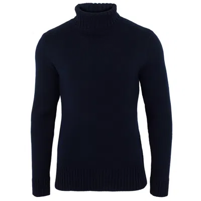 Paul James Knitwear Men's Blue The Fitted Submariner Lloyd Roll Neck Merino Wool Jumper - Navy
