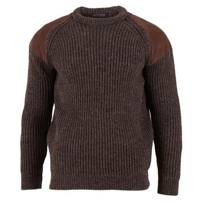 Paul James Knitwear Men's Chunky British Wool Hardy Ribbed Shooting Jumper - Brown