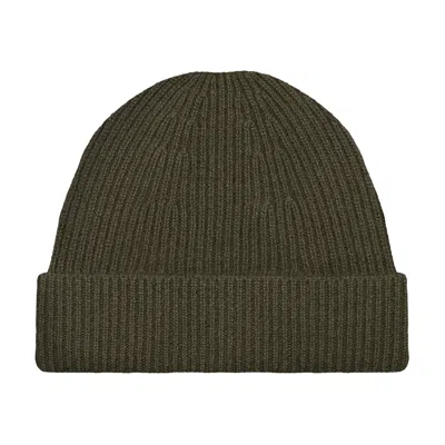 Paul James Knitwear Men's Green Lightweight Merino Cashmere Beauline Beanie - Khaki