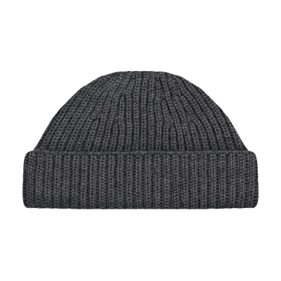 Paul James Knitwear Men's Grey Heavyweight Extra Fine Merino Craster Fisherman Beanie - Charcoal