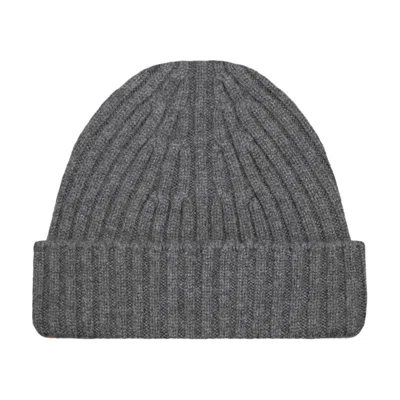 Paul James Knitwear Men's Grey Heavyweight Merino Cashmere Tiberius Ribbed Beanie - Graphite