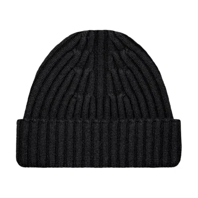 Paul James Knitwear Men's Heavyweight Merino Cashmere Tiberius Ribbed Beanie - Black