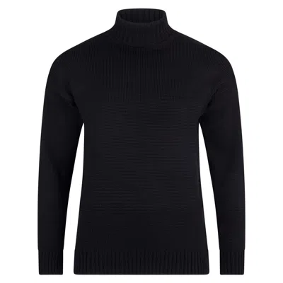 Paul James Knitwear Men's Modern Submariner Porter Roll Neck Merino Wool Jumper - Black