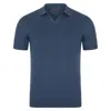 Paul James Knitwear Men's Ultra Fine Cotton Nathan Buttonless Polo Shirt - Blue Melange In Blue