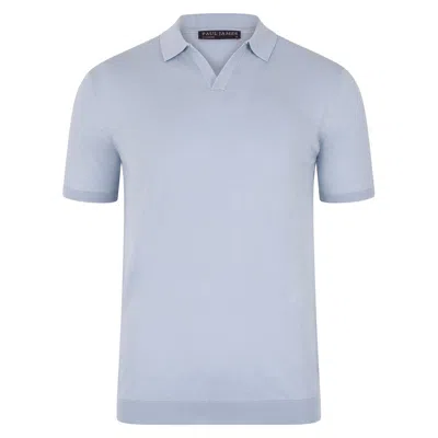 Paul James Knitwear Men's Ultra Fine Cotton Nathan Buttonless Polo Shirt  - Chalk Blue