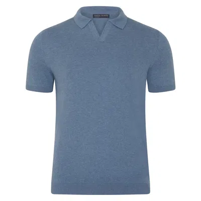 Paul James Knitwear Men's Ultra Fine Cotton Nathan Buttonless Polo Shirt - Denim Blue