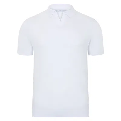 Paul James Knitwear Men's Ultra Fine Cotton Nathan Buttonless Polo Shirt - White