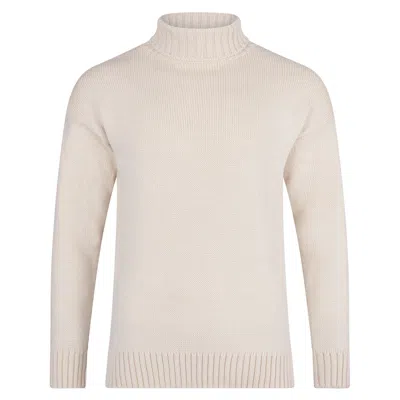 Paul James Knitwear Men's White Modern Submariner Porter Roll Neck Merino Wool Jumper  - Ecru