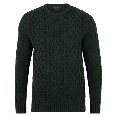Paul James Knitwear Mens British Wool Aran Jarvis Cable Sweater - Green