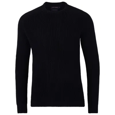 Paul James Knitwear Mens Cotton Clark Fisherman Rib Knit Jumper - Black