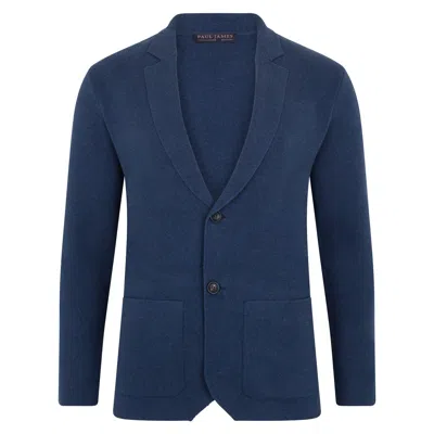 Paul James Knitwear Mens Cotton Deconstructed Knitted Gabriel Blazer - Blue Melange