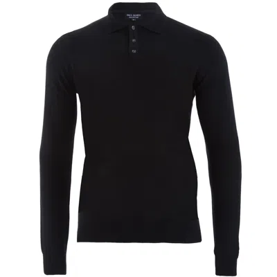Paul James Knitwear Mens Cotton Hall Long Sleeve Knitted Polo Shirt - Black