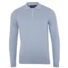 Paul James Knitwear Mens Cotton Hall Long Sleeve Knitted Polo Shirt - Chalk Blue In Blue