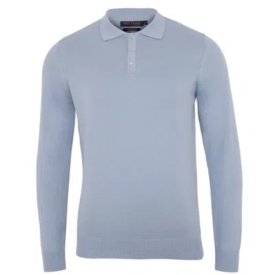 Paul James Knitwear Mens Cotton Hall Long Sleeve Knitted Polo Shirt - Chalk Blue