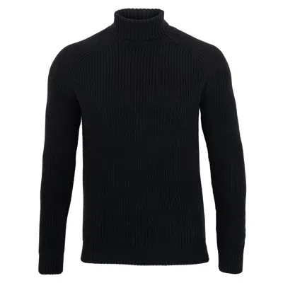 Paul James Knitwear Mens Cotton Jacob Fisherman Rib Knit Roll Neck Jumper - Black