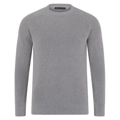 Paul James Knitwear Mens Cotton Lightweight Fisherman Dylan Rib Jumper - Ash Grey