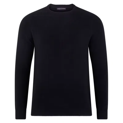 Paul James Knitwear Mens Cotton Lightweight Fisherman Dylan Rib Jumper - Black