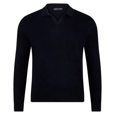 Paul James Knitwear Mens Cotton Lightweight Lyndon Buttonless Polo Shirt - Black