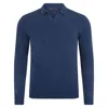 Paul James Knitwear Mens Cotton Lightweight Lyndon Buttonless Polo Shirt - Blue Melange In Blue