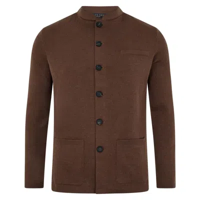 Paul James Knitwear Mens Extra Fine Merino Wool Alonzo Knitted Nehru Jacket - Oak Brown