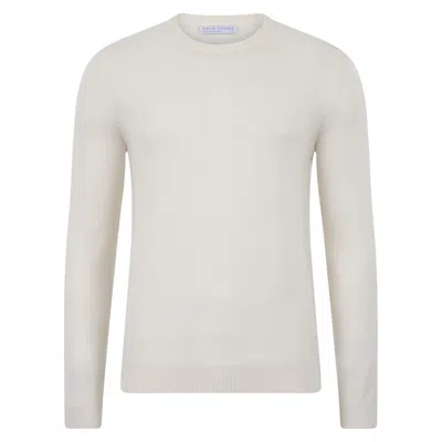 Paul James Knitwear Mens Extra Fine Merino Wool Callington Crew Neck Jumper - White