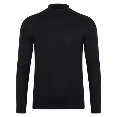 Paul James Knitwear Mens Extra Fine Merino Wool Mock Turtleneck Shaw Jumper - Black