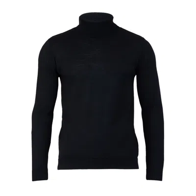 Paul James Knitwear Mens Extra Fine Merino Wool Weston Roll Neck Jumper - Black