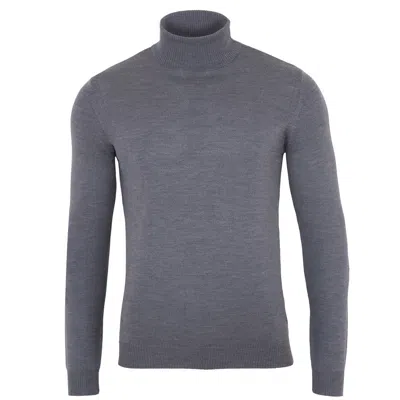 Paul James Knitwear Mens Extra Fine Merino Wool Weston Roll Neck Jumper - Mid Grey