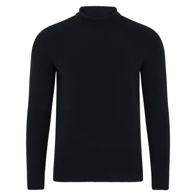 Paul James Knitwear Mens Lambswool Arden Narrow Mock Turtle Neck Jumper - Black