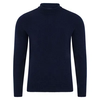 Paul James Knitwear Mens Lambswool Arden Narrow Mock Turtle Neck Jumper - Oxford Blue