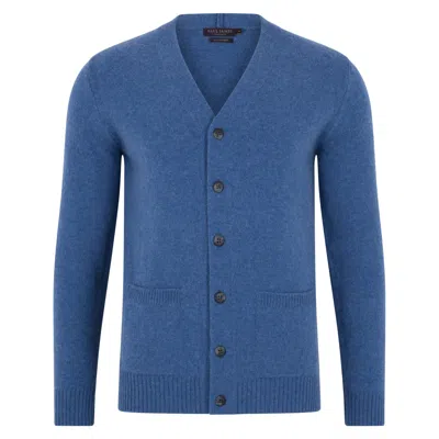 Paul James Knitwear Mens Lambswool Thompson Two Pocket Cardigan - Jeans Blue
