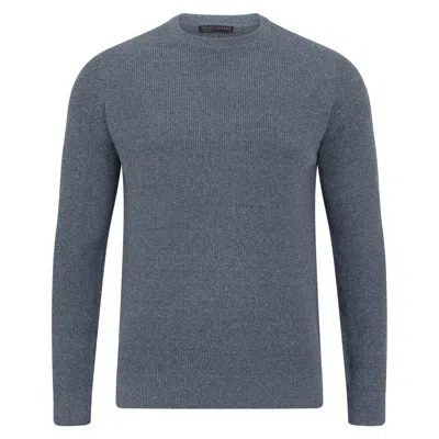 Paul James Knitwear Mens Lightweight Cotton Dylan Fisherman Rib Jumper - Blue Jaspe