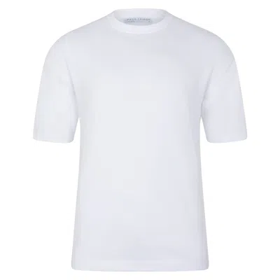 Paul James Knitwear Mens Lightweight Cotton Ewan Oversized Knitted T-shirt - White