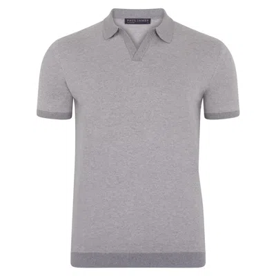 Paul James Knitwear Mens Lightweight Cotton Giovanni Honeycomb Buttonless Polo Shirt - Ash Grey
