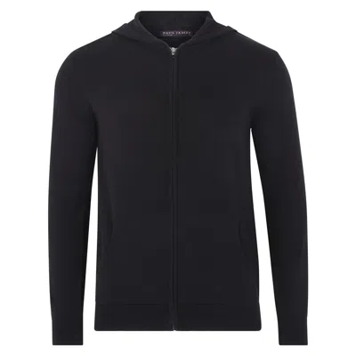 Paul James Knitwear Mens Lightweight Cotton Zip Through Knitted Jackson Hoodie - Black