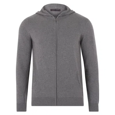 Paul James Knitwear Mens Lightweight Cotton Zip Through Knitted Jackson Hoodie - Grey Pewter