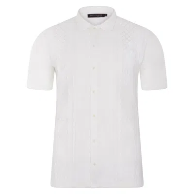Paul James Knitwear Mens Lightweight Dante Cotton Linen Patterned Shirt - White
