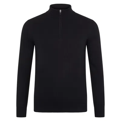 Paul James Knitwear Mens Lightweight Foster Cotton Zip Neck Jumper - Black