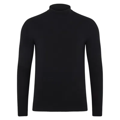 Paul James Knitwear Mens Lightweight Merino Cashmere Tristan Mock Turtle Neck Jumper - Black