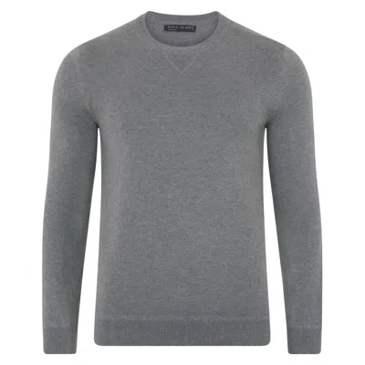 Paul James Knitwear Mens Midweight Cotton Beckham Knitted Sweatshirt - Grey Pewter In Gray
