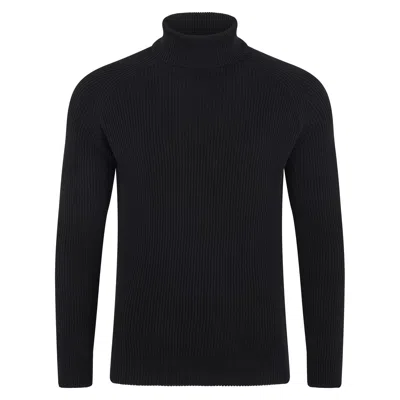 Paul James Knitwear Mens Midweight Cotton Bernard Ribbed Roll Neck Jumper - Black