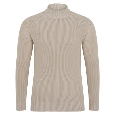 Paul James Knitwear Mens Midweight Cotton Byrne Ribbed Mock Turtle Neck Jumper - Birch In Green