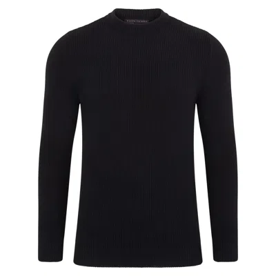 Paul James Knitwear Mens Midweight Cotton Fisherman Rib Noah Jumper - Black