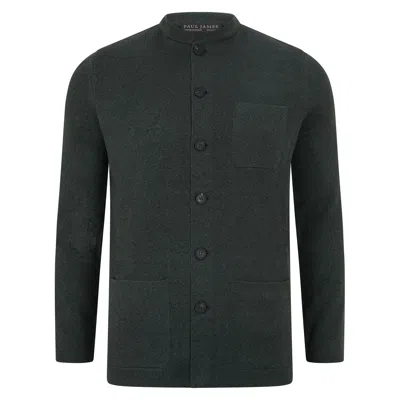 Paul James Knitwear Mens Midweight Cotton Jaipur Knitted Nehru Jacket - Green Jaspe