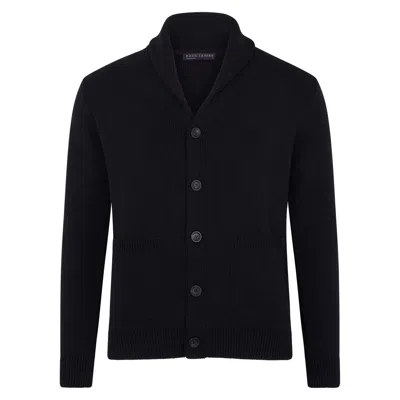 Paul James Knitwear Mens Midweight Cotton Shawl Collar Sebastian Cardigan - Black