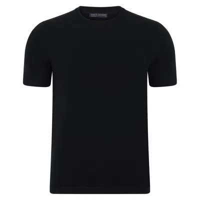 Paul James Knitwear Mens Midweight Julius Cotton Knitted T-shirt - Black