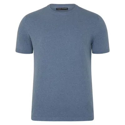 Paul James Knitwear Mens Midweight Julius Cotton Knitted T-shirt - Denim Blue