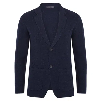 Paul James Knitwear Mens Midweight Lambswool Benedict Knitted Blazer - Oxford Blue