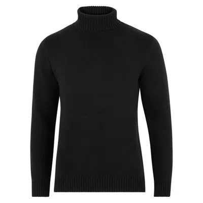 Paul James Knitwear Mens Midweight Pure Cotton Fitted Submariner Roll Neck Harrison Jumper - Black