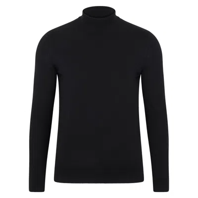 Paul James Knitwear Mens Superfine Riccardo Merino Silk Mock Turtle Neck Jumper - Black